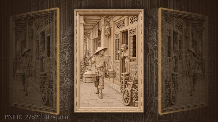 Hawker with shoulder pole hears order 3d STL model