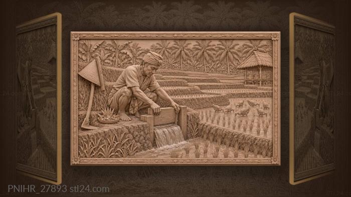 Balinese rice terraces farmer and ducks 3d STL model