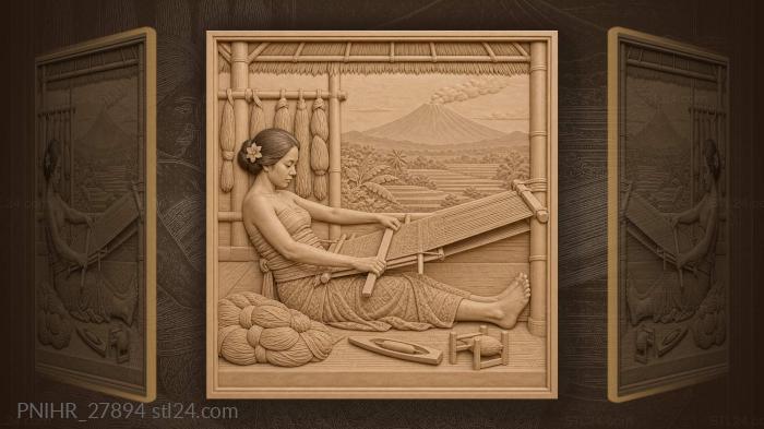 Balinese weaver with distant volcano 3d STL model