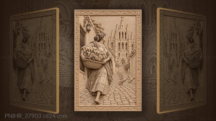 Flower seller with lilies and church 3d STL model