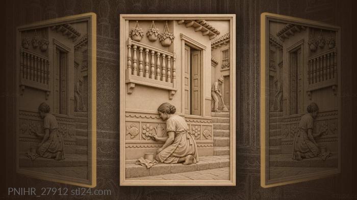 Guatapé woman painting vibrant house base 3d STL model