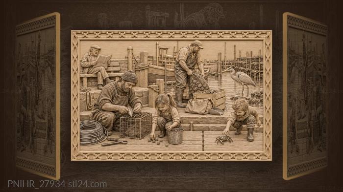 Sète oyster farmer and coastal scene 3d STL model