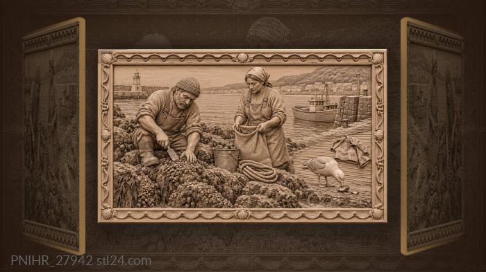 Cariño harbor barnacle harvest scene 3d STL model