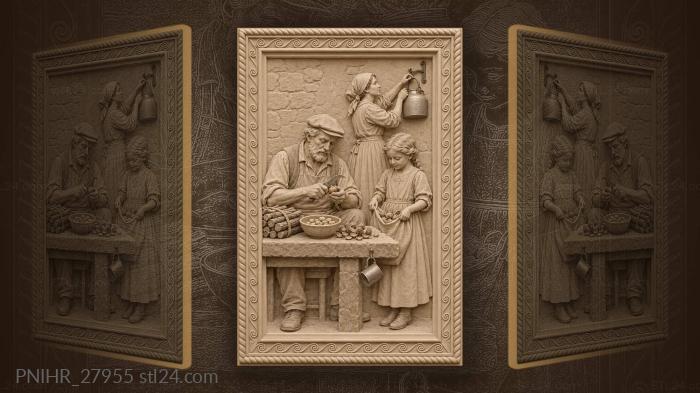 Peeling chestnuts beside a copper kettle 3d STL model