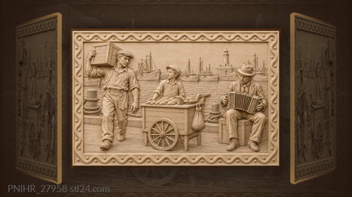 Port life with musician and boy 3d STL model