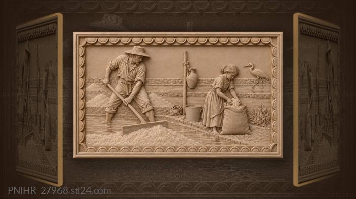 Málaga salt flats worker and heron 3d STL model