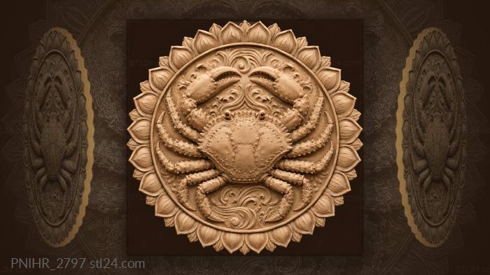 Crab with lotus floral frame 3d STL model