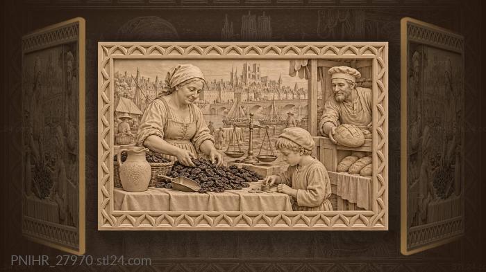 Tours market day with fruit and bread 3d STL model