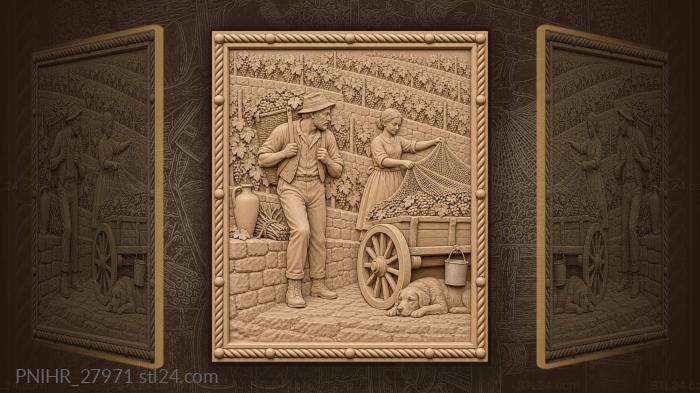 Lavaux vineyards wine harvest scene 3d STL model