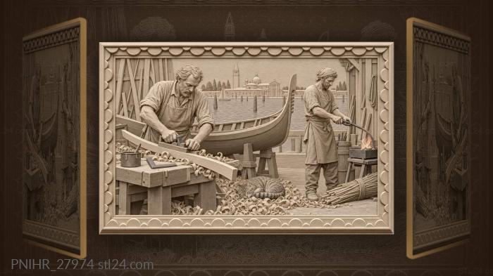Venetian workshop gondola building scene 3d STL model