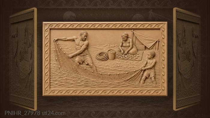 Angolan fisherman seine riverbank scene 3d STL model