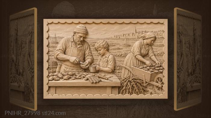 Cancale oyster harvest seaside scene 3d STL model