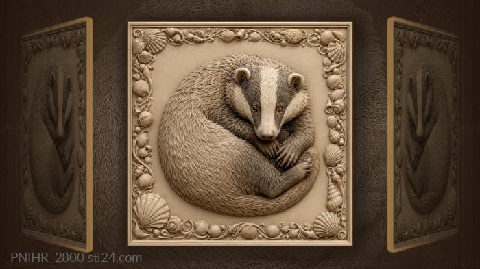 Badger resting among shell frieze 3d STL model