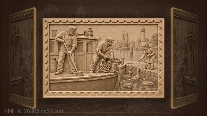 Swinemünde canal barge life scene 3d STL model