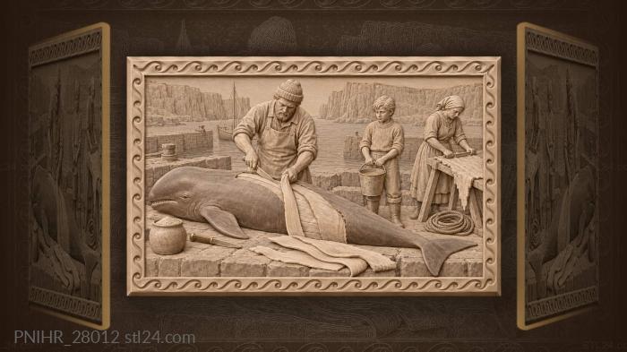 Faroese whaling scene coastal life 3d STL model