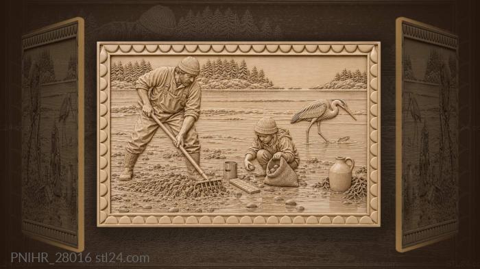 Tofino clam digging scene with heron 3d STL model
