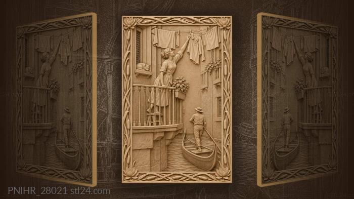 Venetian canal laundry day scene 3d STL model