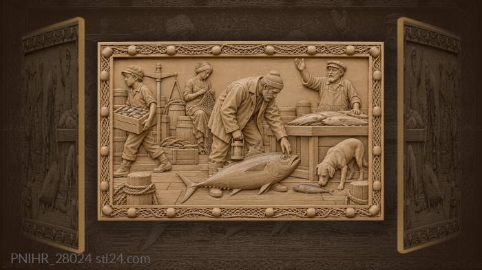 Morning fish auction foggy wharf scene 3d STL model