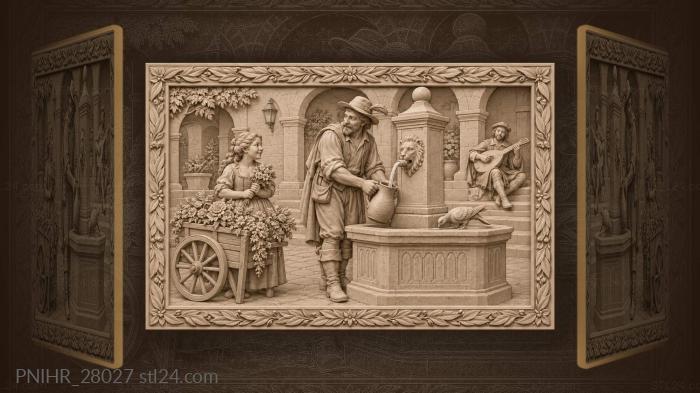 Plaza fountain flower music scene 3d STL model
