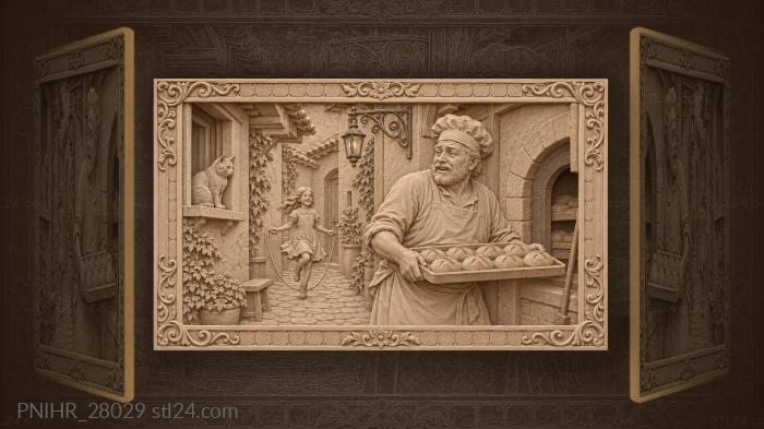 Old town bakery warm morning 3d STL model