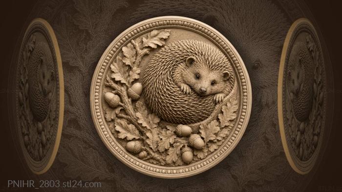 Curious hedgehog among scattered acorns 3d STL model