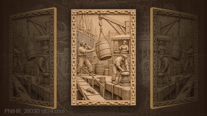 Stevedore guides a barrel under the crane 3d STL model