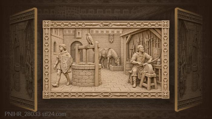 Fortress courtyard soldier sharpening sword 3d STL model