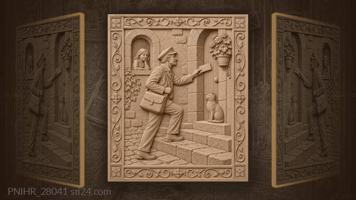 Postman carrying a letter past the geraniums 3d STL model