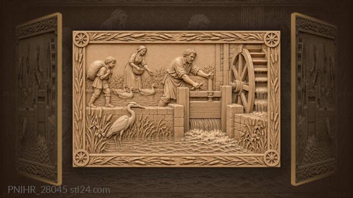 Canal mill life riverside scene 3d STL model