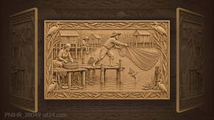 Lagoon life fishing village scene 3d STL model
