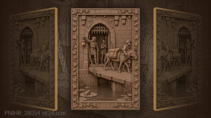 Medieval town gate with lively scene 3d STL model