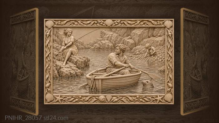 Coastal scene with boats and figures 3d STL model