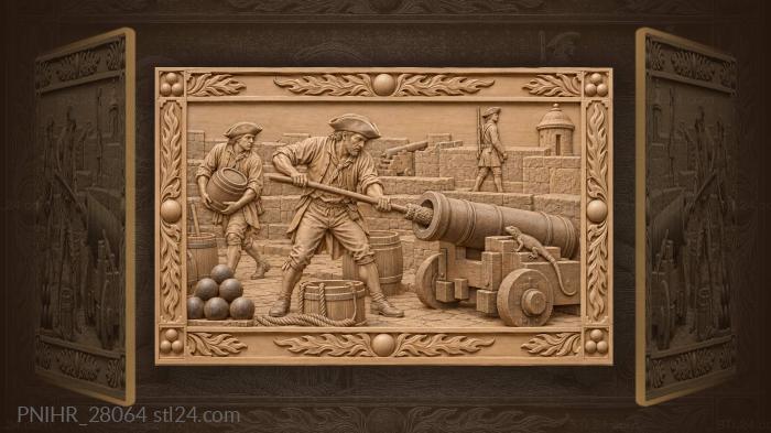 Coastal fort with cannon action 3d STL model