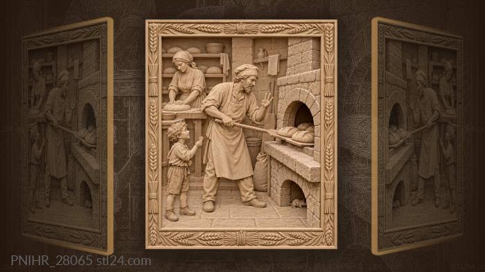 Young baker pulls loaves as customer queues 3d STL model