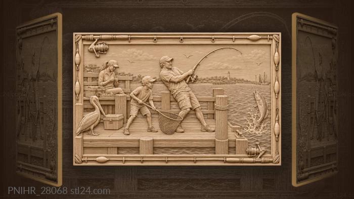 Coastal fishing scene with family 3d STL model