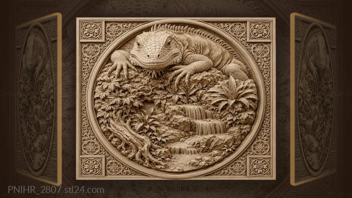 Iguana among floral geometric band 3d STL model
