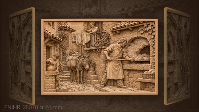 Baker drawing bread from a stone oven 3d STL model
