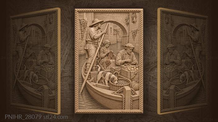 Canal scene with ferryman and market 3d STL model