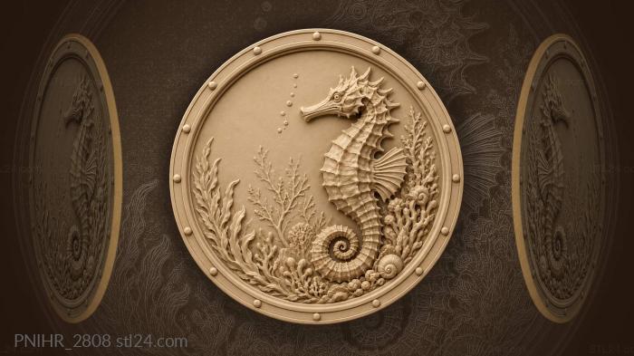 Graceful seahorse emerging from waves 3d STL model
