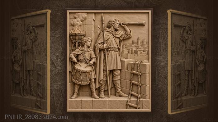 Coastal watchman with spyglass and drummer 3d STL model