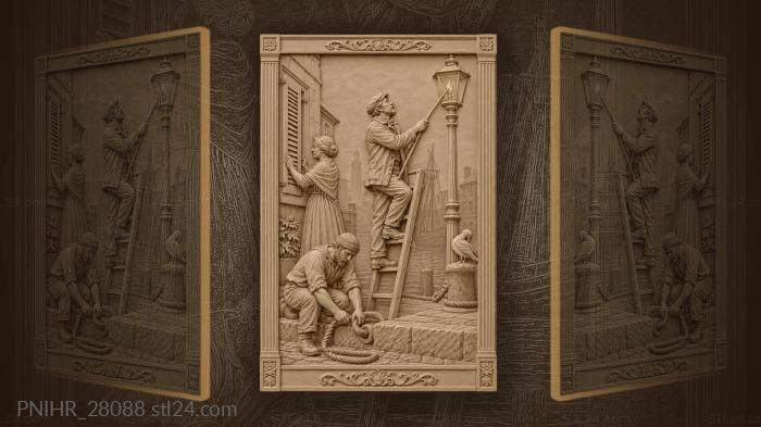 Lamplighter misty harbor scene 3d STL model