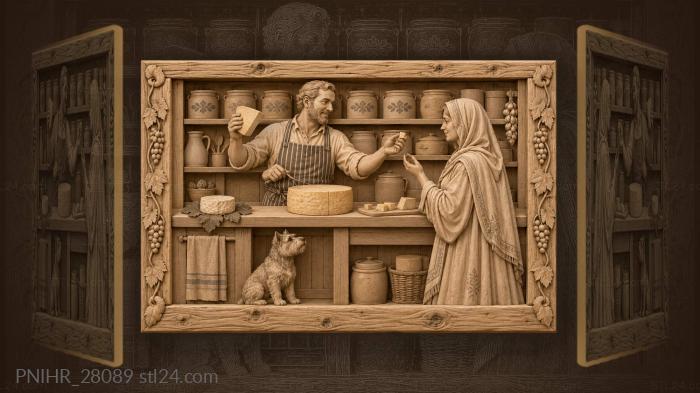 Cheese merchant with veiled customer 3d STL model