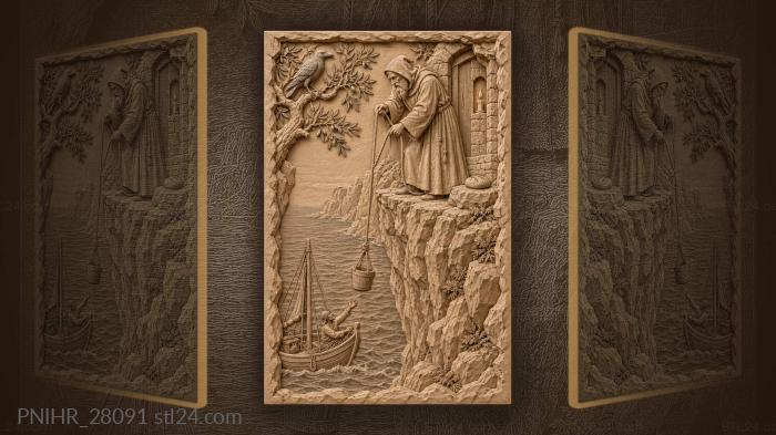 Hermit’s cliffside dwelling with fisherman 3d STL model