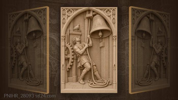 Bellringer pulls rope beneath swinging bell 3d STL model