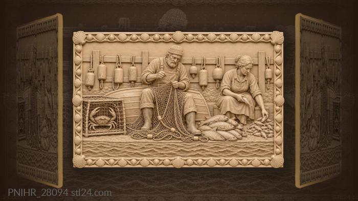 Coastal life net mending family 3d STL model