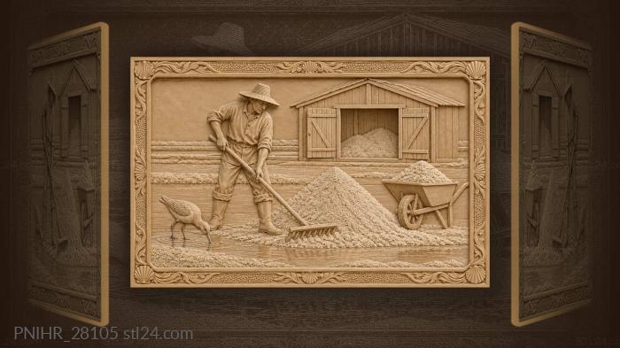 Salt harvest coastal scene worker 3d STL model