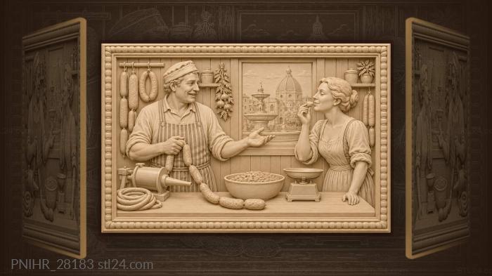 Sausage maker and tasting customer scene 3d STL model