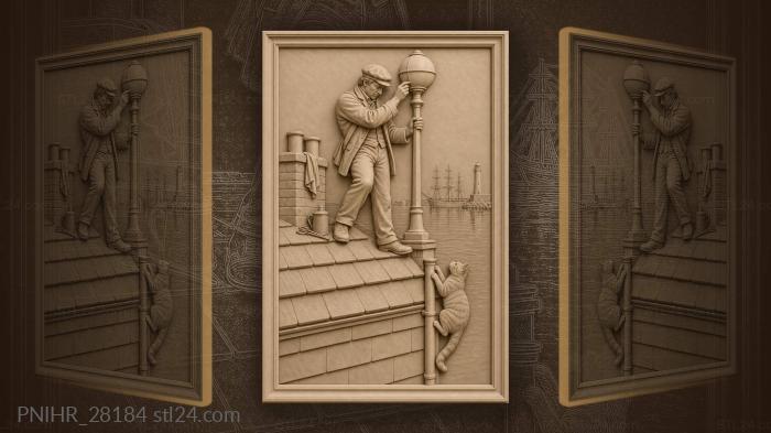 Rooftop lamplighter with harbor view 3d STL model