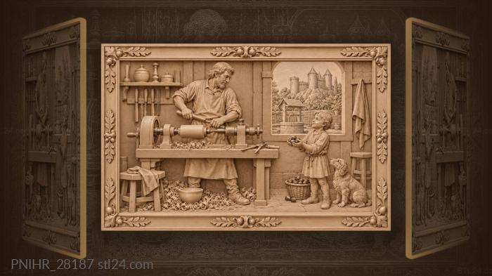 Turner at the lathe given chestnuts 3d STL model