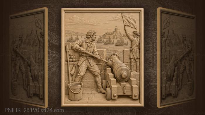 Cannon crew at harbor defense 3d STL model